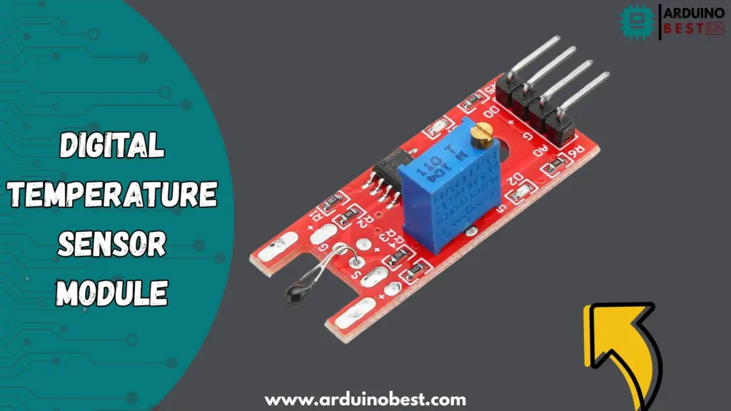 Close-up view of a digital temperature sensor module used for Arduino and IoT applications