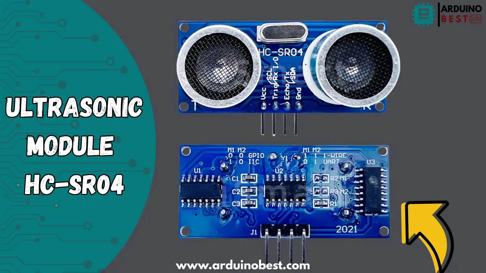 HC-SR04 ultrasonic sensor module with Arduino wiring diagram for distance measurement projects